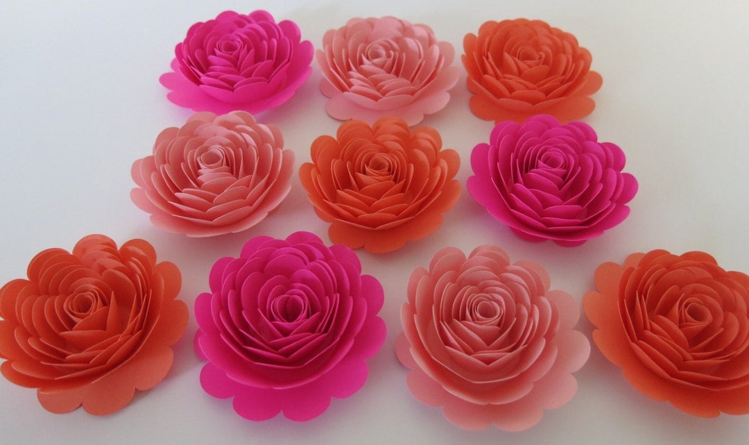Pink Patterned Paper Roses Pink Paper Roses: Handmade Table Decorations, Set of 10 - Etsy