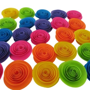 Neon Rainbow Paper Flowers Set of 24, 1.5 Inch Roses, 80s Theme Birthday Party Decorations, Unicorn Theme Kid Event, Black Light Fun image 1