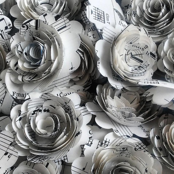 Vintage Sheet Music Paper Flowers, Loose or on Stems, 1.5 Inch