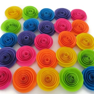 Neon Rainbow Paper Flowers Set of 24, 1.5 Inch Roses, 80s Theme Birthday Party Decorations, Unicorn Theme Kid Event, Black Light Fun image 3