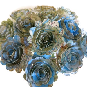 Ausgebogter Welt Atlas Karte Blumenstrauß, 1,5 Zoll Papier Rose Blumen auf Stielen, Reise Thema Brautdusche Dekor, Hochzeit Herzstück