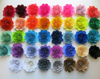 Colorful Paper Flowers: 3" Scalloped Roses, Wedding Party Decor