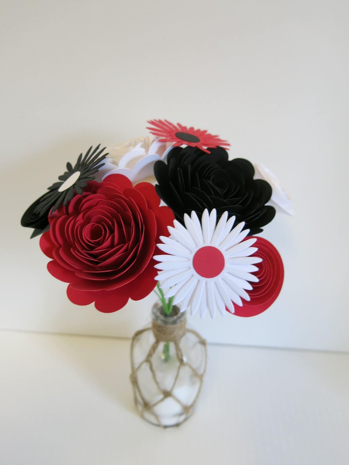Red Black and White Mixed Paper Flower Bouquet Wedding Floral Etsy