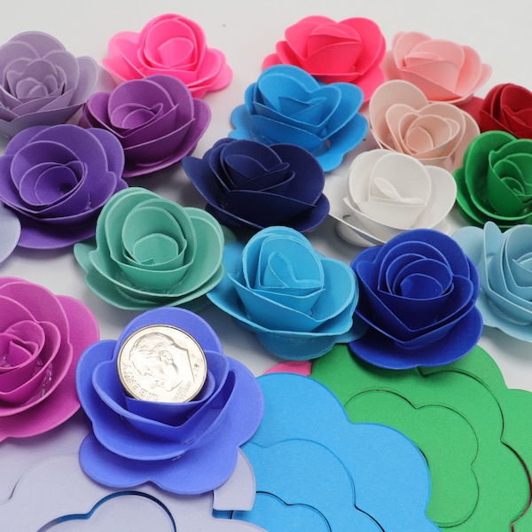 Precut Paper Rose Flower Spirals,  40 Colors Unrolled Paper Roses 1.25" Inch Small Flowers for Graduation Cap or Wedding Favor Boxes