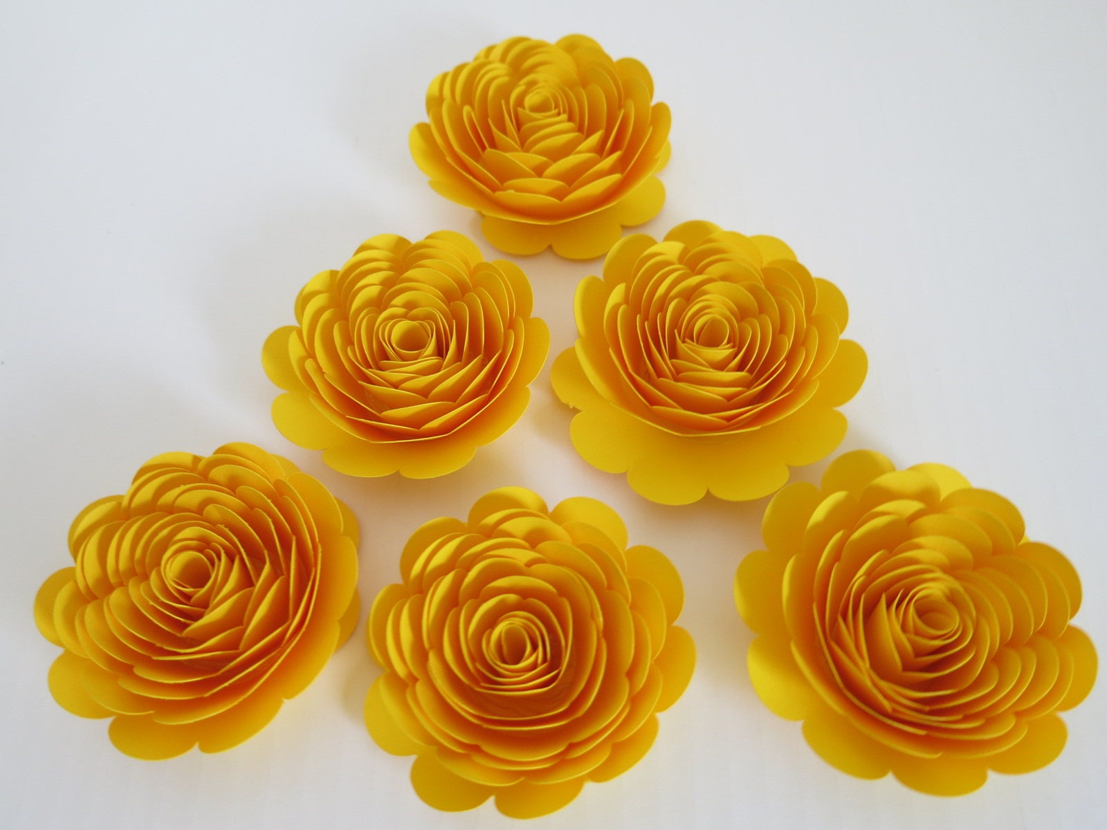 Bright Yellow Paper Flowers 3 Roses Set of 6 Baby Etsy