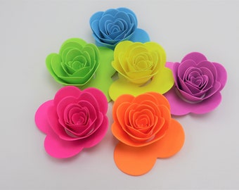 Set of Mexican Theme Paper Flowers for Cake Topper 1.5 Inch, Bright Replacement Roses, Graduation Cap Floral Decorations