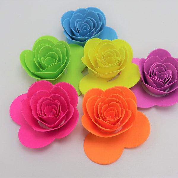 Set of Mexican Theme Paper Flowers for Cake Topper 1.5 Inch, Bright Replacement Roses, Graduation Cap Floral Decorations