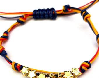 I Love Venezuela Bracelet, Venezuelan String Prayer Bracelet, Tricolor Bracelet - Handwoven Macramé with 7 Gold-Plated Stars