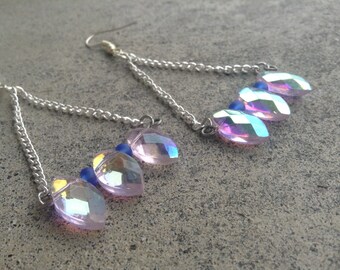 Trapeze Earrings with Pink and Blue Beads