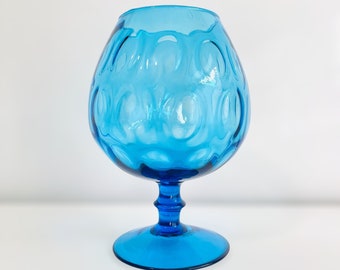 Empoli Azure Blue Optic Large Goblet / Vintage Empoli Blue Optic Mid Century Snifter / Empoli Pedestal Candy~Decorative Bowl