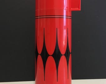 Vintage Aladdin Red and Black Harlequin Patterned Thermos