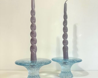 Retro Glass Mushroom-Shaped Candlestick Holders / Vintage Scandinavian Glass Candle Holders / Mid Century Glass Candlestick Candleholders