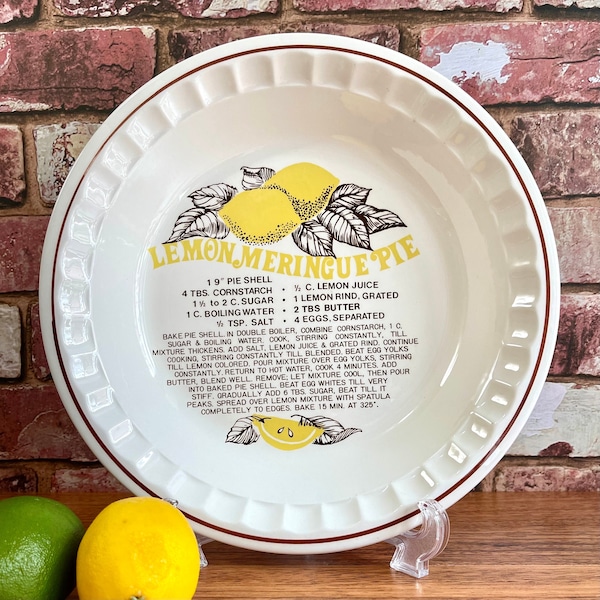 Festival Lemon Meringue Pie w/ Recipe / Vintage Ceramic Lemon Meringue Pie Plate / Vintage 80's Ceramic Bakeware / Pie Plate Kitchen Decor