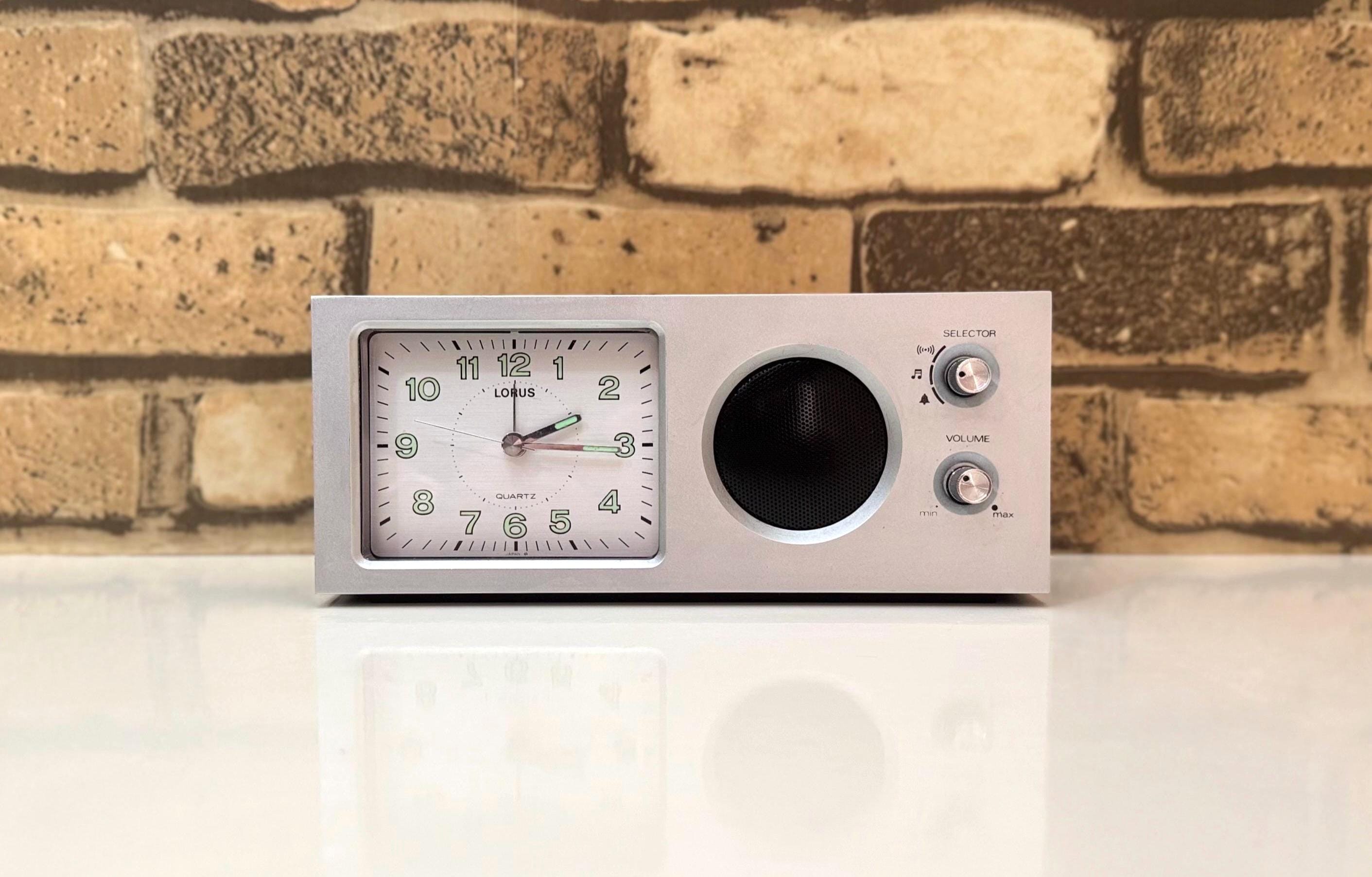 Vintage Lorus Alarm Clock w/ Musical Tone / 1970s Lorus Tabletop Quartz Alarm Clock w/ Light Up Hands and Faux Wood Grain Case