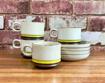 Denby "Potter's Wheel" Yellow~Gold Cup and Saucer Set / Vintage Denby-Langley Potter's Wheel Yellow Band Cup and Saucer Set