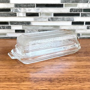 Vintage Clear Glass 1/4 Lb Covered Butter Dish / Glass Stipple Patterned Covered Butter Holder