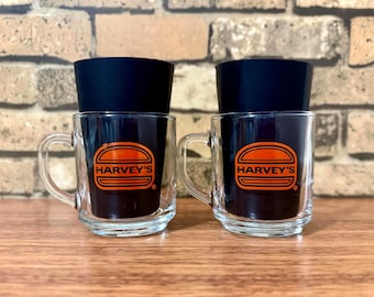 Harvey’s Restaurant Dine-In Glass Mug Set / 1980s Canadian Promo Mugs