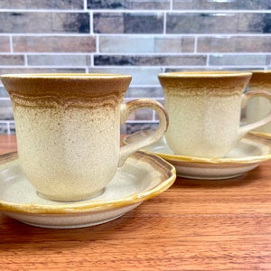 Mikasa Whole Wheat Stoneware Cup and Saucer Sets / Vintage Mikasa Whole Wheat Tableware / Mikasa Mix and Match Cups & Saucers