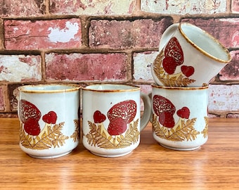 Vintage Mushroom Stoneware Mugs By Kiln Craft / Kilncraft Mushroom~Toadstool Mugs