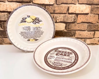Vintage Royal China by Jeannette Lemon Meringue & Cheesecake Pie Plates w/ Recipe / 80s Bakeware