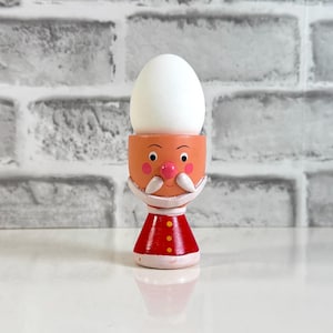 Sevi Italy Wooded Santa Claus Egg Cup / Vintage Sevi Handmade Saint Nick Egg Server / Vintage Wooden Christmas Decor
