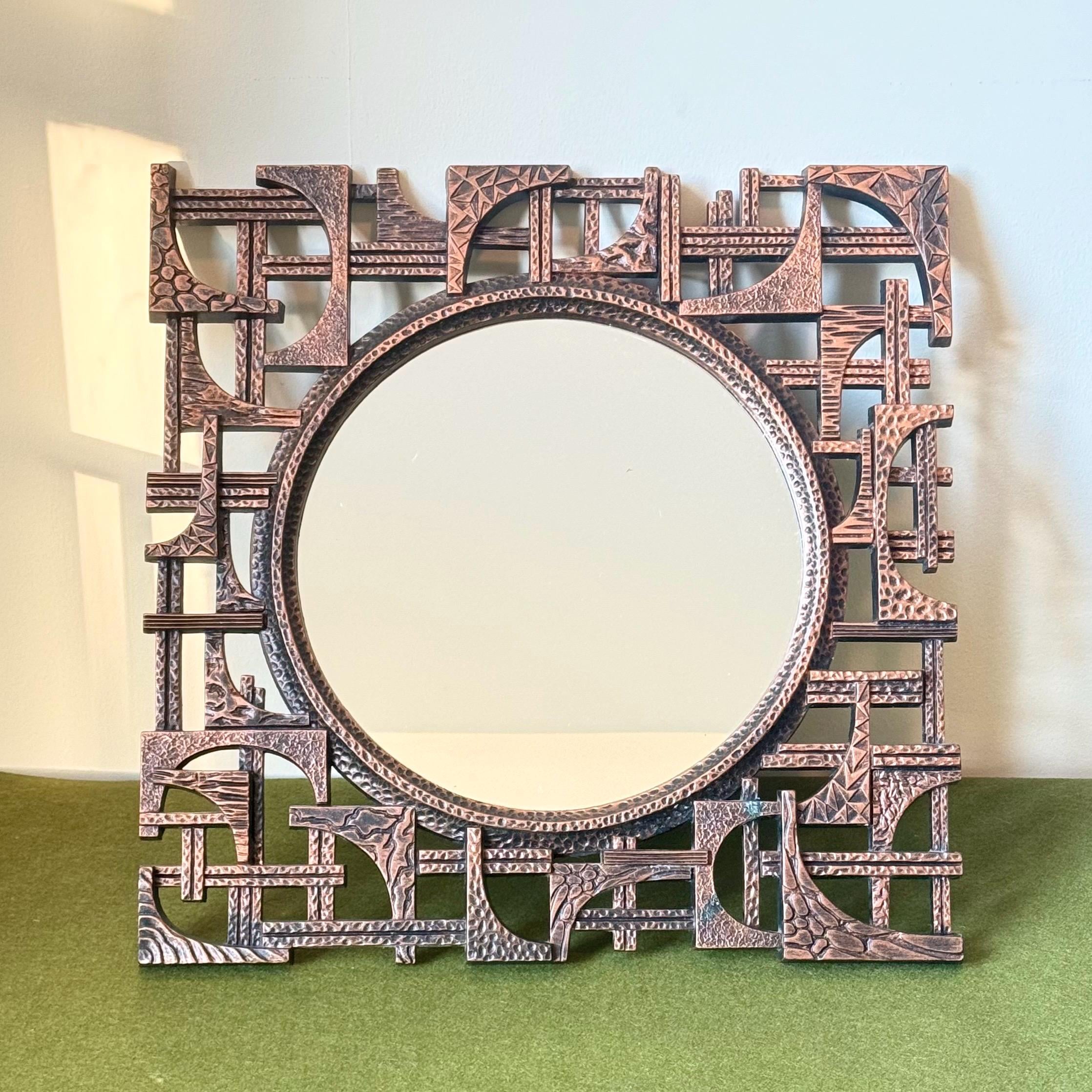 Vintage Brutalist Style Mirror by Coppercraft Guild / Vintage
