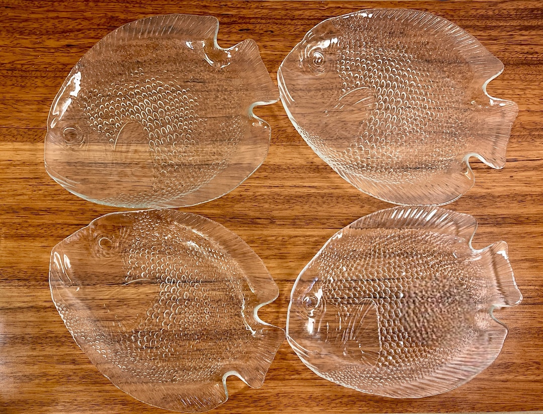 Arcoroc Clear Glass Fish poisson Dinner Plates / Retro Etsy