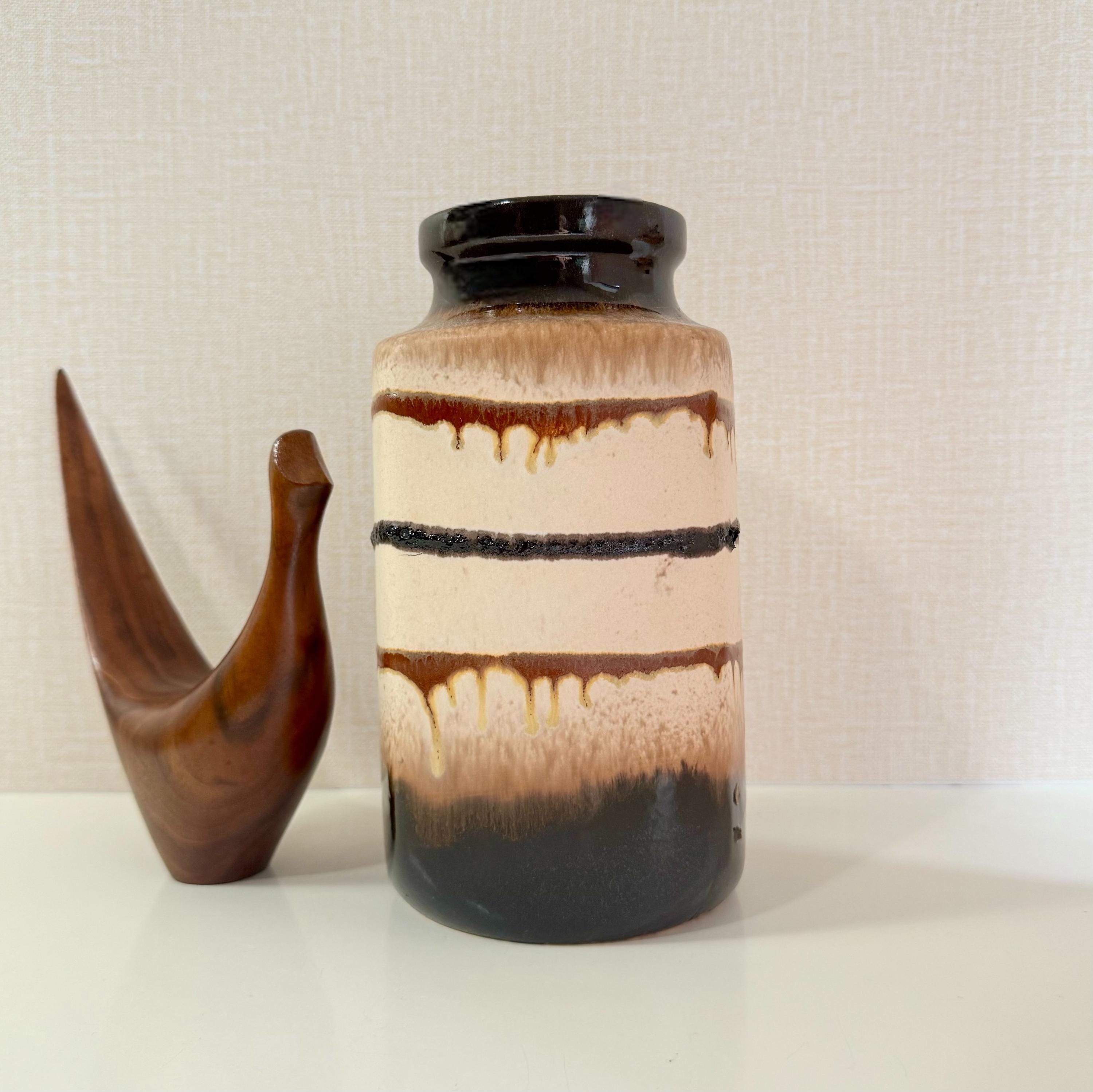 West German Pottery Vase 216-20 / Vintage Mid Century Modern Ceramic Home Decor / Vintage 70s Earth Tone Pottery Home Decor