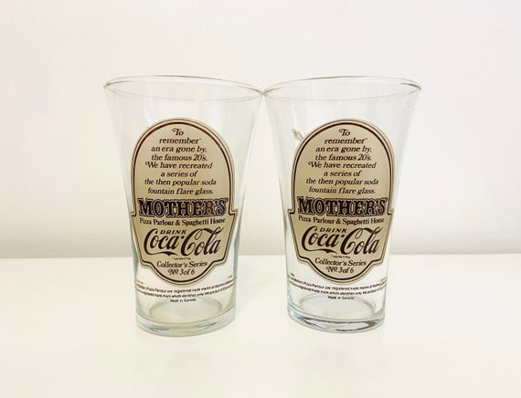 1980s Mothers Pizza Spaghetti House Flare Glass Vintage Set Of 2 Coca Cola