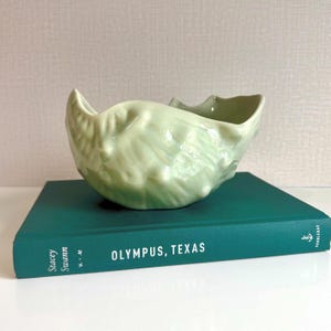 Celadon Green Glazed Ceramic Seashell Planter by United Floral Canada / Vintage UFC Coastal Conch Shell Ceramic Planter / Indoor Plant Decor