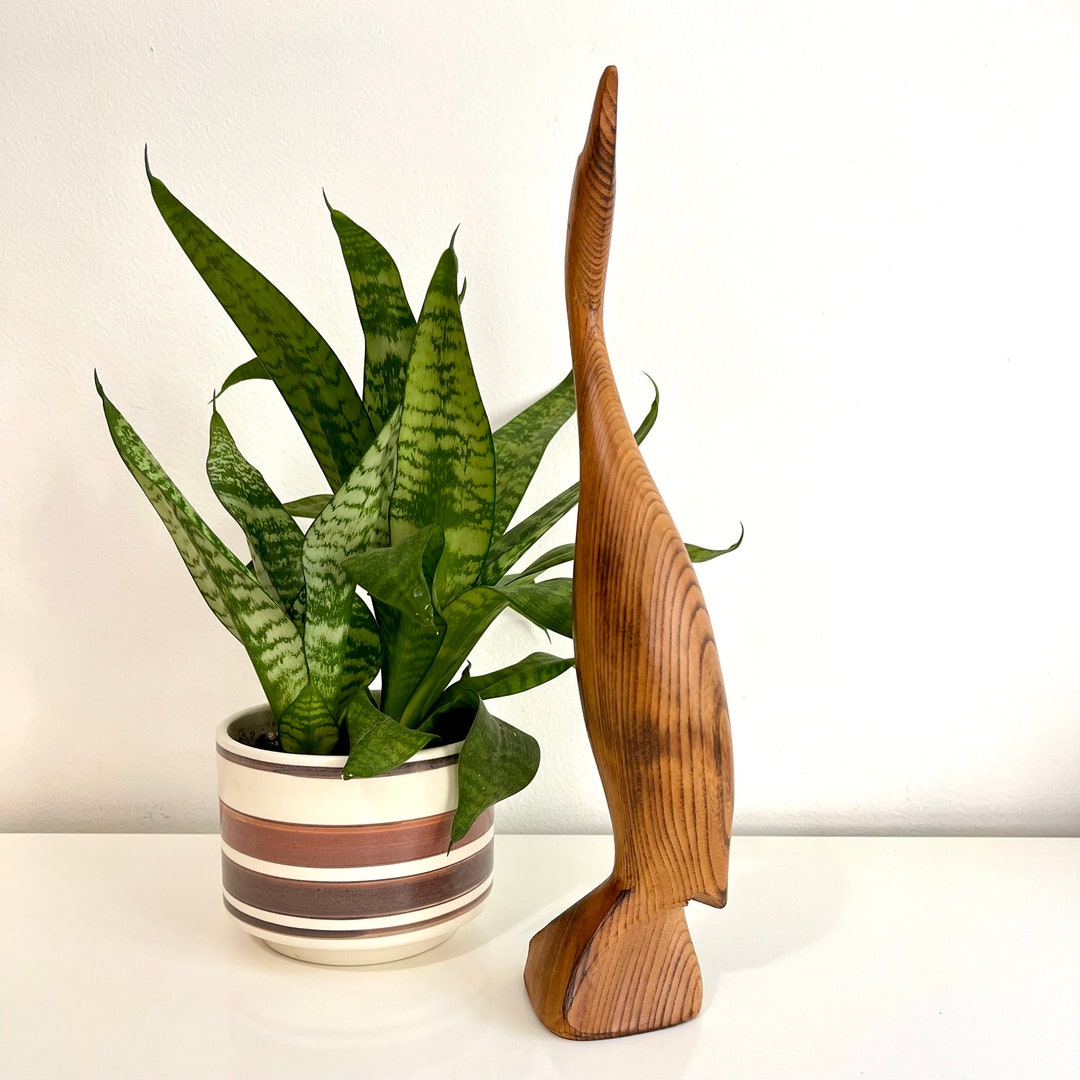 Hand Carved Wood Crane Sculpture / Vintage 80's Hand Etsy