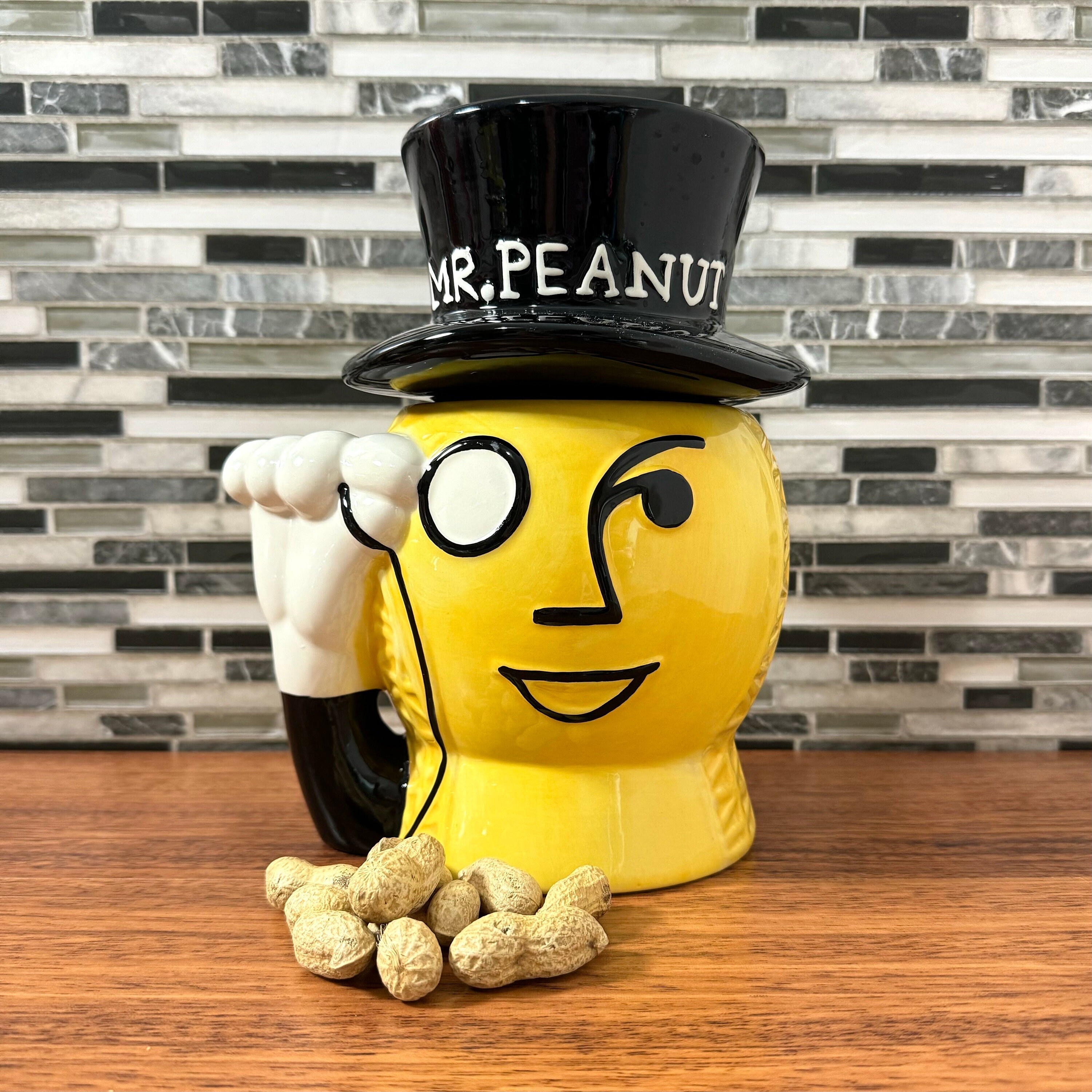 極希少‼️PLANETERS✨Mr. Peanut✨陶器製ソルト＆ペッパー Planters Mr. Peanut Top Hat Novelty Jar / Ceramic Mr. Peanut Snack