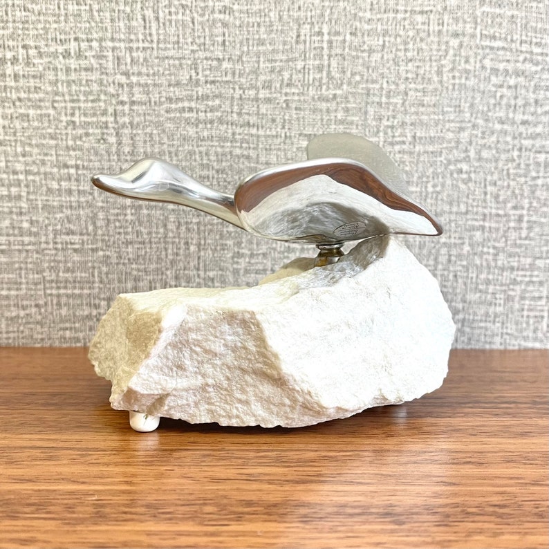 Canadian Goose in Flight Aluminum & Marble Sculpture by Hoselton