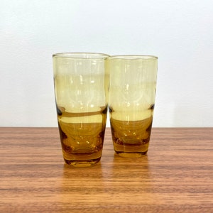 Libbey Amber Ripple Wave Tumblers ~ Set of 2 / Vintage Libbey Gold Ripple Wave Drinking Glasses / Libbey Honey Gold Ripple Glasses