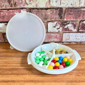 Tupperware Suzette Serving Dish 608-3 / Vintage Tupperware 3 Section Relish Dish / Tupperware Divided Snack Dish / Vintage Plastic Serveware