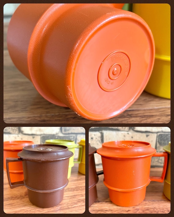 Tupperware Harvest Stackable Coffee Mugs With Lids-coasters / Vintage Tupperware  Stackable Coffee Mug Set 2 Colours / 1970's Tupperware 