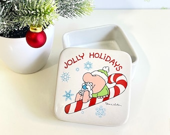 Ziggy 'Jolly Holidays' Stoneware Trinket Box / Vintage 80's Ziggy by Tom Wilson Ceramic Festive Keepsake Box / Festive Ziggy's and Fuzz Box