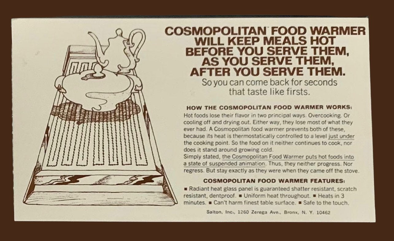Vintage: Salton Cosmopolitan Food Warmer with Swivel Bin