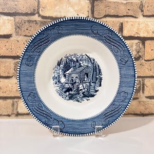 Currier and Ives Blue Royal China Serving Bowl w/ Sugar Maple Motif / Vintage Ironstone Vegetable Serving Bowl