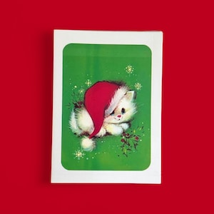 Cartes de voeux de Noël Santa Kitty vintage ~ lot de 14 / Cartes de Noël vintage Robmar inutilisées / Cartes de Noël et enveloppes anciennes