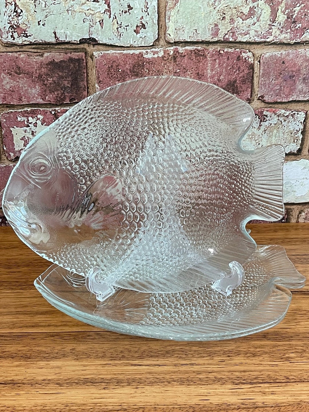 Arcoroc Clear Glass Fish poisson Dinner Plates / Retro Arcoroc Fish