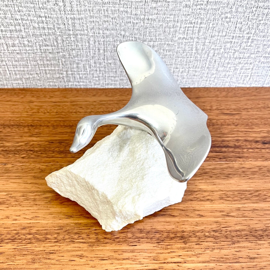 Canadian Goose in Flight Aluminum & Marble Sculpture by Hoselton