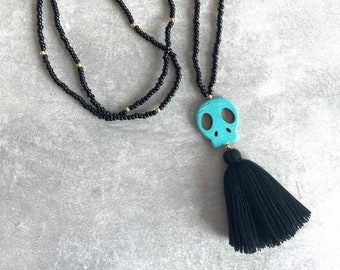 Beaded Black Tassel Necklace