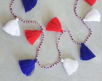 Red White Blue Handmade Tassel Necklace