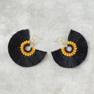 Black Tassel Hoop Earrings