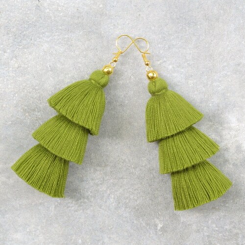 SALE Olive Green Tassel Earrings Olive Statement Earrings Etsy