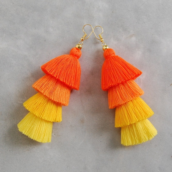 Orange Ombré Tassel Earrings