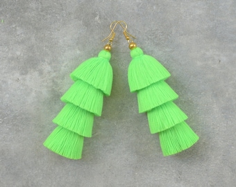 Neon Green Tassel Earrings