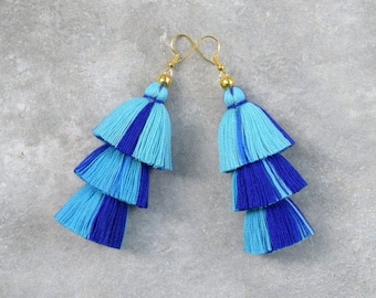 Handmade Multi-Blue Tassel Earrings