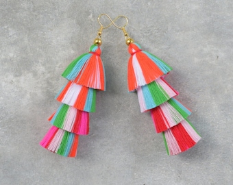 Handmade Striped Tassel Earrings